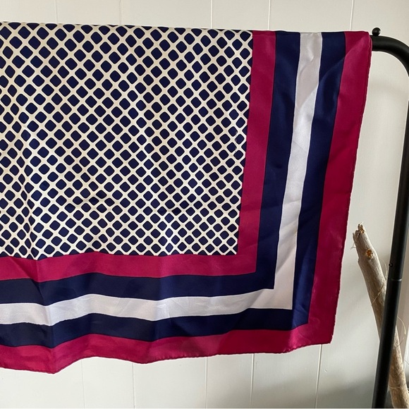 Vintage Yves Saint Laurent Silk Scarf Square Pink Blue Diamond Pattern Logo - Picture 11 of 16